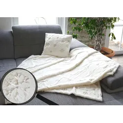 Set Kuscheldecke + Deko-Kissen Schnee, Wohndecke Sofadecke Zierkissen+Füllung, flauschig Pailletten