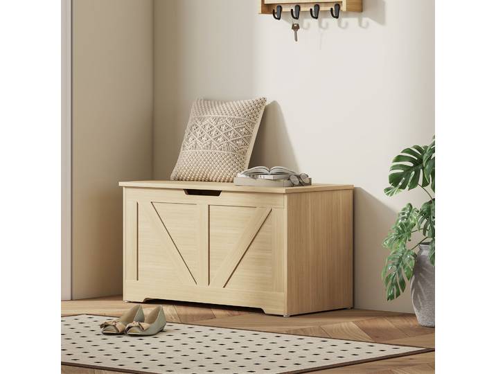 HOMCOM Banc Coffre Rangement Bois Naturel 80x40x45cm