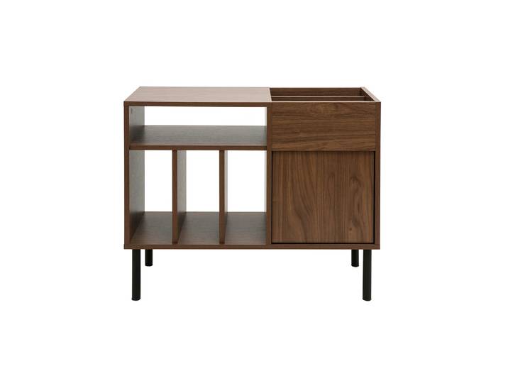Buffet de rangement vinyles en bois foncé finiton noyer et métal noir L90 cm KANE