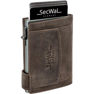 SecWal Kreditkartenetui Echt Leder, grau Hunter, für 10 Karten, Münzfach mit Druckknopf & Geldscheinfach, RFID Schutz