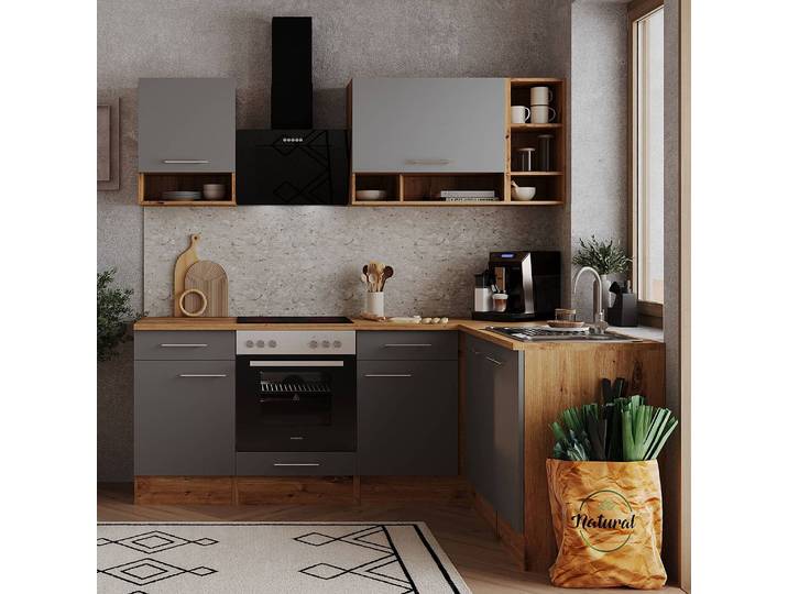 home24 Hoek-keukenblok Hilde I 220cm bruin