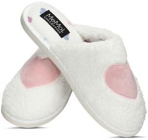 Women's Women's Multi Hearts Terry Slide Slippers by MeMoi in White (Size L)
