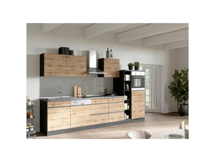 Held Küchenleerblock, Graphit, Eiche Wotan, 5 Schublade(n) Schubladen, nur wie online abgebildet bestellbar, 330 cm, links aufbaubar, rechts aufbaubar, Küchen, Küchenzeilen & Küchenblöcke, Küchenzeilen ohne Geräte
