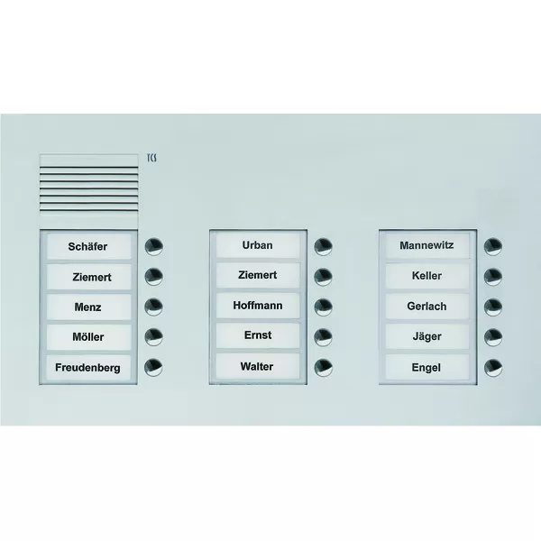 Audio Außenstation Serie PUK 15 Klingeltasten (rechtsbündig), 3-spaltig, UP silber TCS PUK15/3-EN
