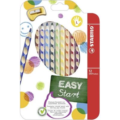 STABILO Ergonomischer Buntstift für Linkshänder - EASYcolors - 12er Pack mit Spitzer - mit 12 verschiedenen Farben