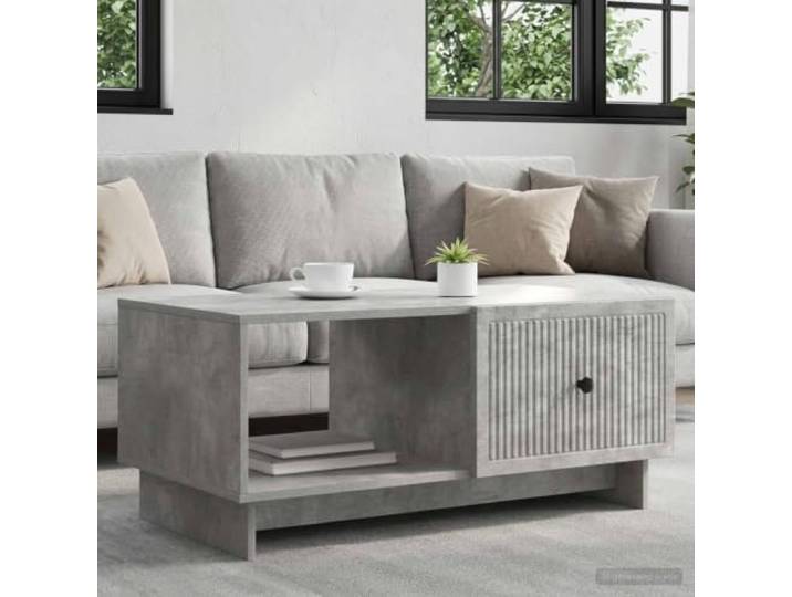 TEKGHUT Couchtisch Betongrau 90 x 50 x 40 cm Holzwerkstoff Retro-Design, Metallgriffe, 90°-Pendeltür, pflegeleicht, vielseitig