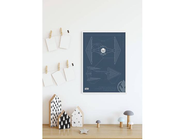 Tableau déco Blueprint Sith TIE-Fighter Papier photo avec surface satinée et haute résistance à la lumière Multicolore 50 x 70cm