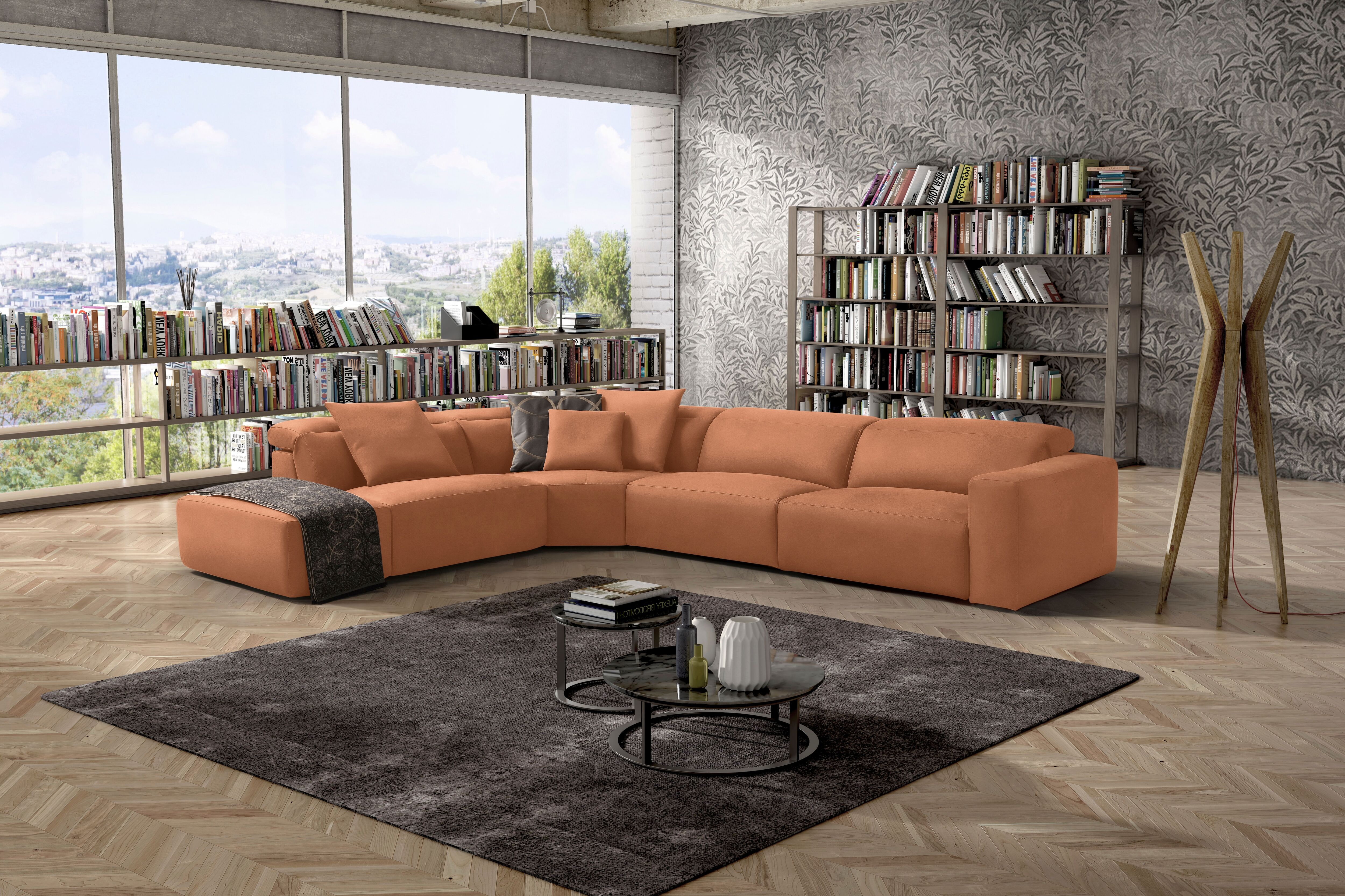 Ecksofa EGOITALIANO "Beverly, extravangantes Designsofa mit erstklassigem Sitzkomfort", braun (ziegelbraun), B:378cm H:95cm T:282cm, Leder CAREZZA (echtes Rindsleder) ist ein Naturleder, dass die ursprünglichen Eigenschaften der Haut nicht verändert. Das 