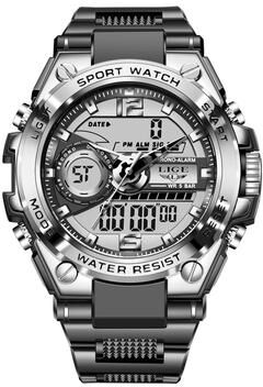 Friendly Fresh Finds Mens Military Sport Watch With LED Display Waterproof Quartz Wristwatch silver Black