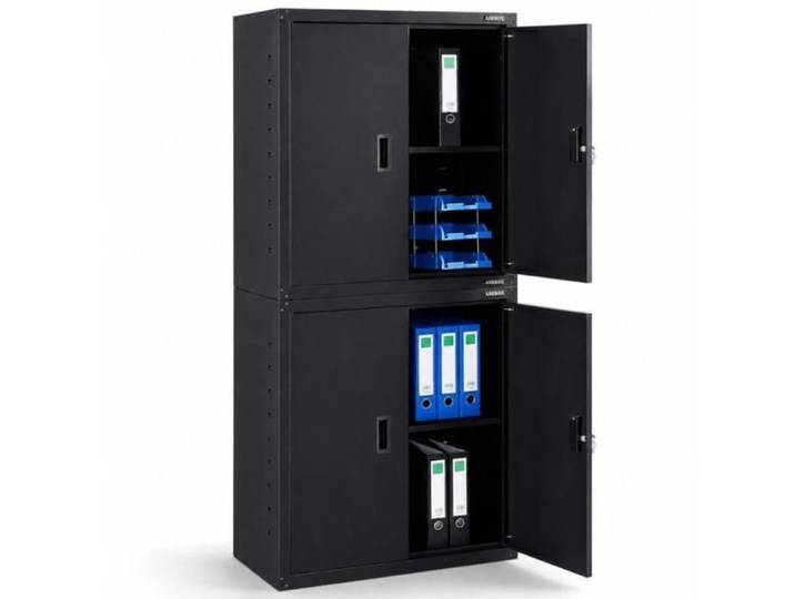 AREBOS Armoire de classement Armoire de Bureau Armoire de Rangement 4 étagères réglables en Hauteur 180x90x40cm Noir