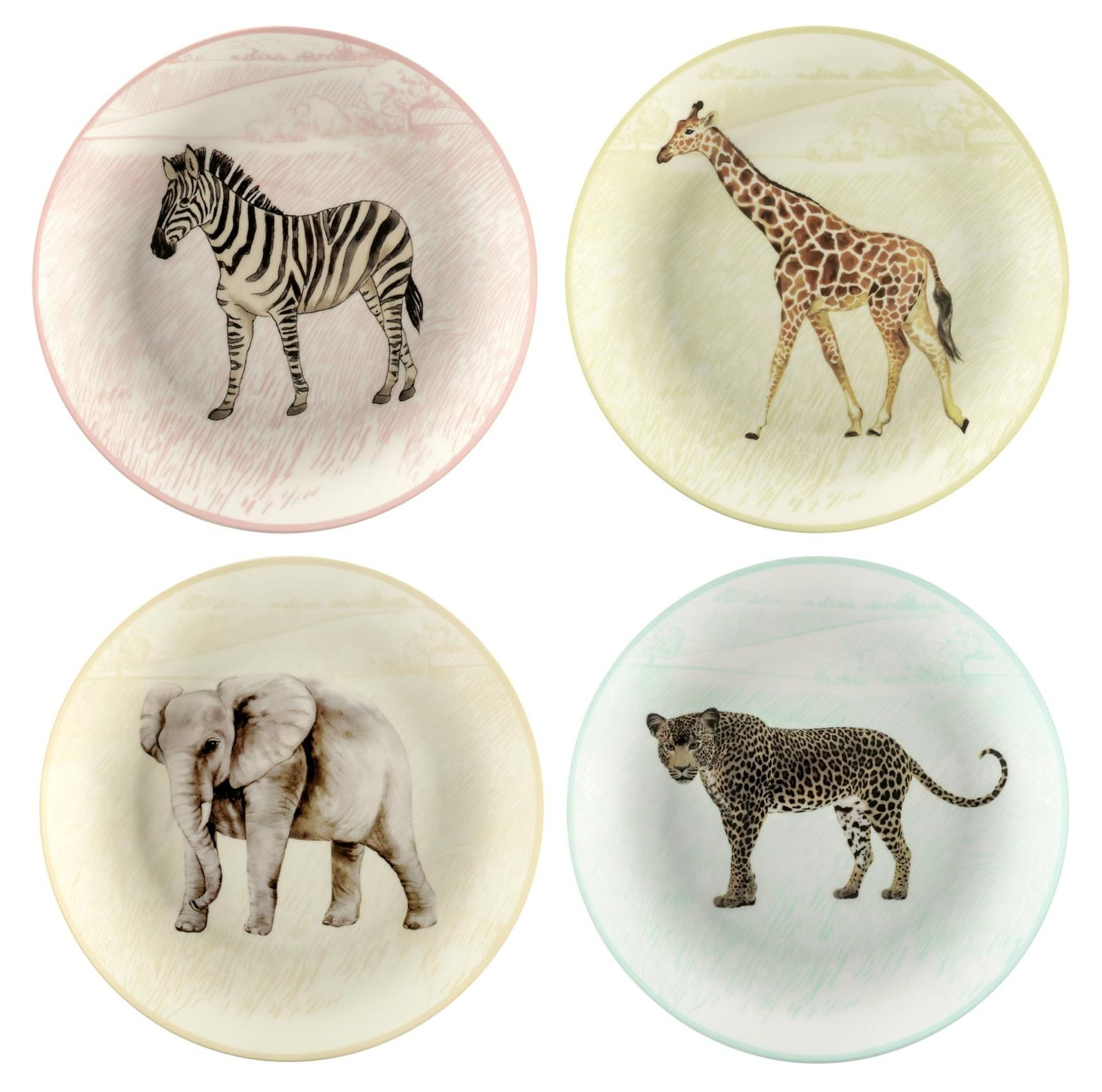 Dripio Set van 4 borden met dierenmotief, New Bone China, 19 cm