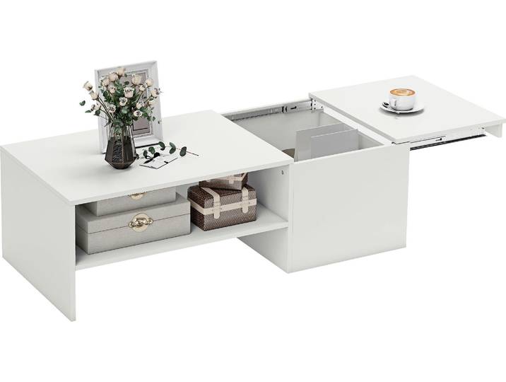 HOMCOM Couchtisch Wohnzimmertisch mit Verstecktem Stauraum Regal Kaffeetisch