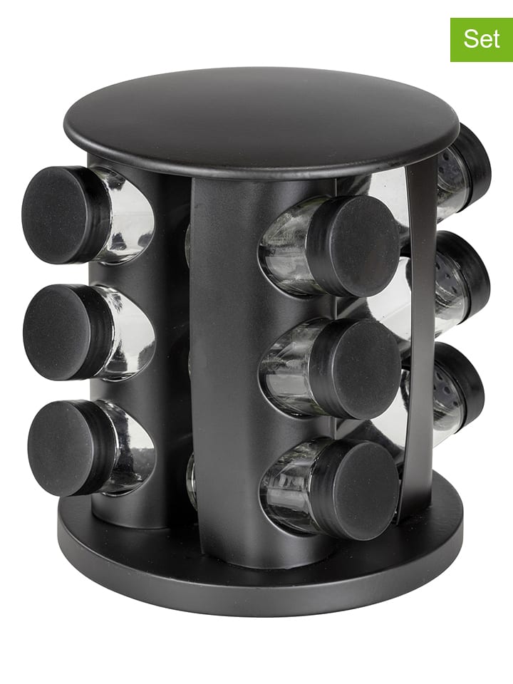 Wenko 13er-Set: Gewürzregal mit Gewürzgläsern "Bruna" in Schwarz - onesize