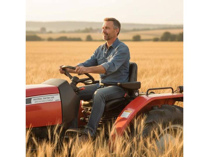 Siège universel pour chariot élévateur, siège de tracteur inclinable avec dossier à angle réglable, micro-interrupteur, ceinture de sécurité, accoudoirs, fente extensible 160-340 mm pour chargeuse et