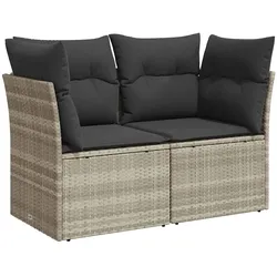vidaXL Gartensofa mit Kissen 2-Sitzer Hellgrau Poly Rattan