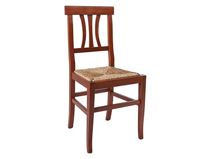 Dmora Wohnzimmer- oder Küchenstuhl, Landhausstil, Holzgestell mit Strohboden, 42,5x42h89 cm, Nussbaumfarbe