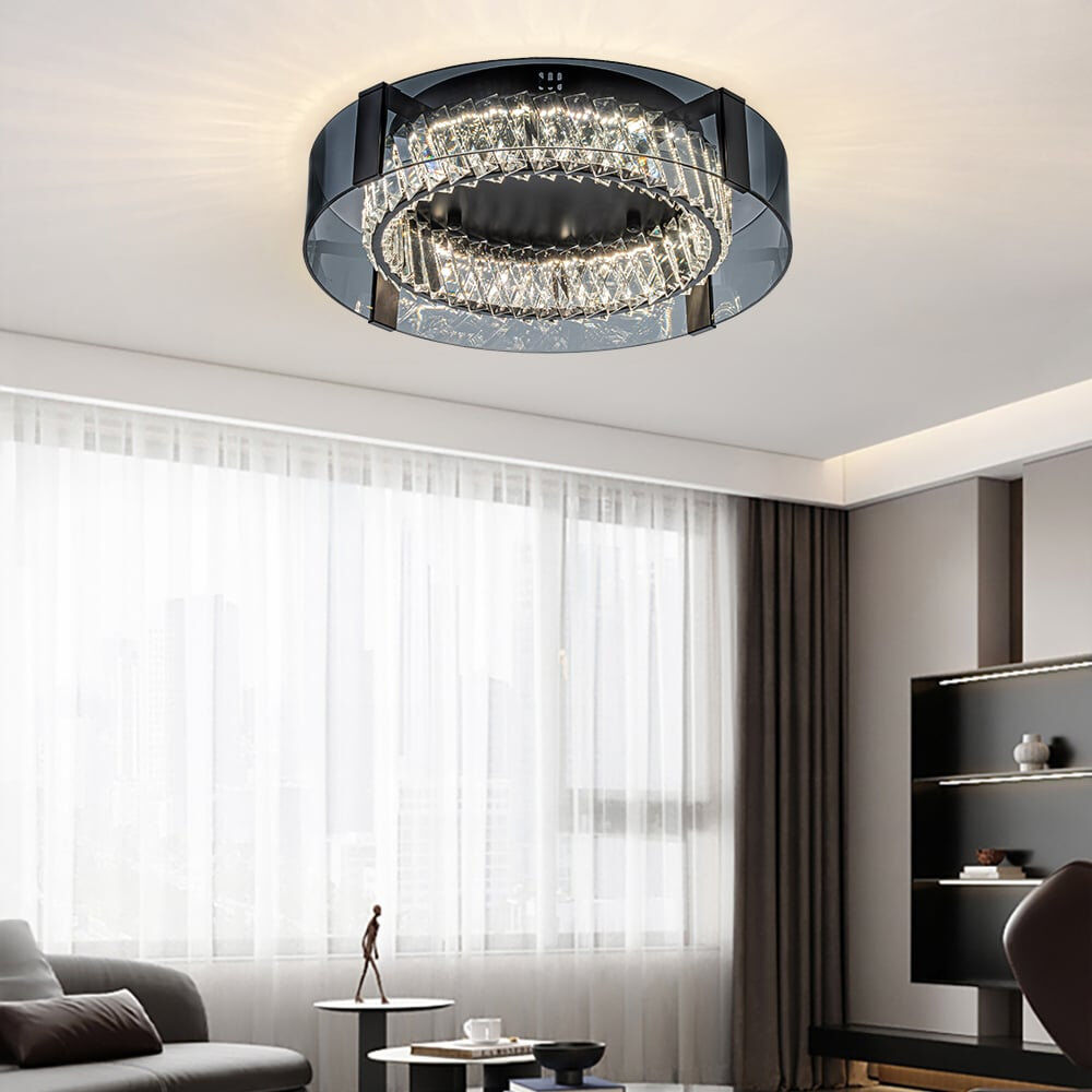 Brayden Studio Crystal LED Flush Mount Matte Black 12cm H x 46cm W x 46cm D