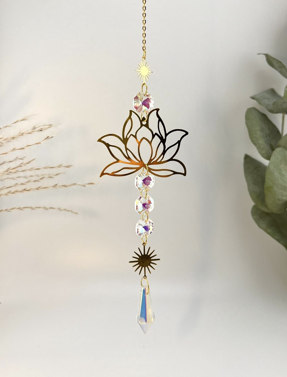 Cosy Casa Crystal Suncatcher - Kristallen Zonvanger met Amethist en Machisch - Goud - Raamdecoratie