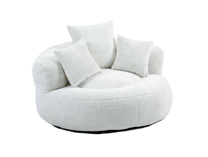 Fauteuil pouf poire avec accoudoirs, chenille beige,108 cm