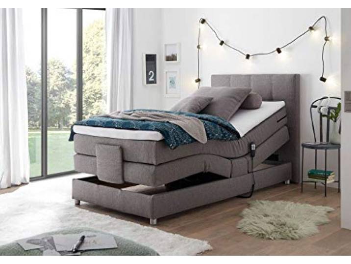 Froschkönig24 Manolo elektrisches Motor Boxspringbett 100x200cm Verstellbar Ehebett Bett Silber