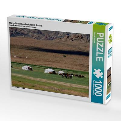 CALVENDO Puzzle Mongolische Landschaft mit Jurten | 1000 Teile Lege-Größe 64x48cm Foto-Puzzle für glückliche Stunden