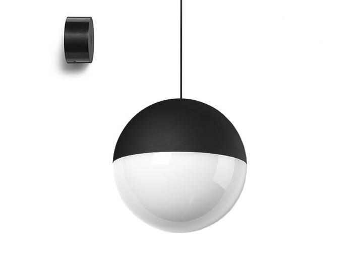 FLOS lampe à suspension STRING LIGHT SPHÈRE 22 mètres avec rosace au mur NOIR