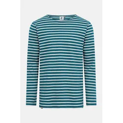 Hanseheld Streifenshirt Herren Petrol-Natur Langarm Blau Grün GOTS Organic