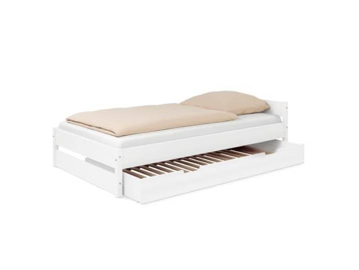 Ehrenkind® Jugendbett höhenverstellbar 120x200 cm Massivholz Buche Weiß, Nova Pro mit Bettkasten