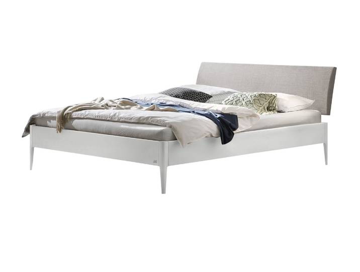 Bettgestell, Buche Massivholz, Weiß, 166×216 cm, Gepolstertes Kopfteil, Hasena