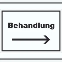 HB-Druck Behandlung Aufkleber mit Text und Richtungspfeil rechts Behandlungsraum waagerecht A1 (594x841mm)