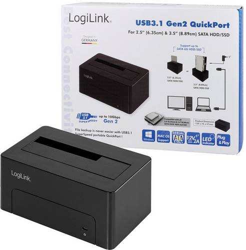 LogiLink QP0027 USB-C (USB 3.1 Gen 2) SATA 6 Gb/s 1 Port Festplatten-Dockingstation 2.5 Zoll, 3.5 Zoll