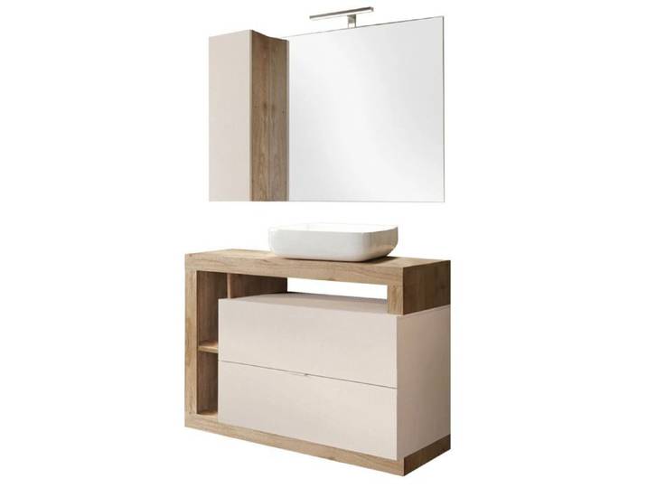 ARTURO - Meuble avec vasque 110cm + Miroir Cachemire et aspect bois Cadiz