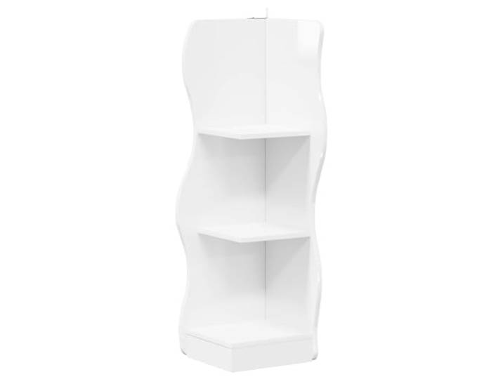 QINXIXINAIXI Eckregal Hochglanz Weiß 34 x 33 x 102 cm Holzwerkstoff Modernes Design, Wellenmuster, Eckform, Holzwerkstoff, feuchtigkeitsresistent, Wohnzimmer, Deko, Bücher, einfache Pflege