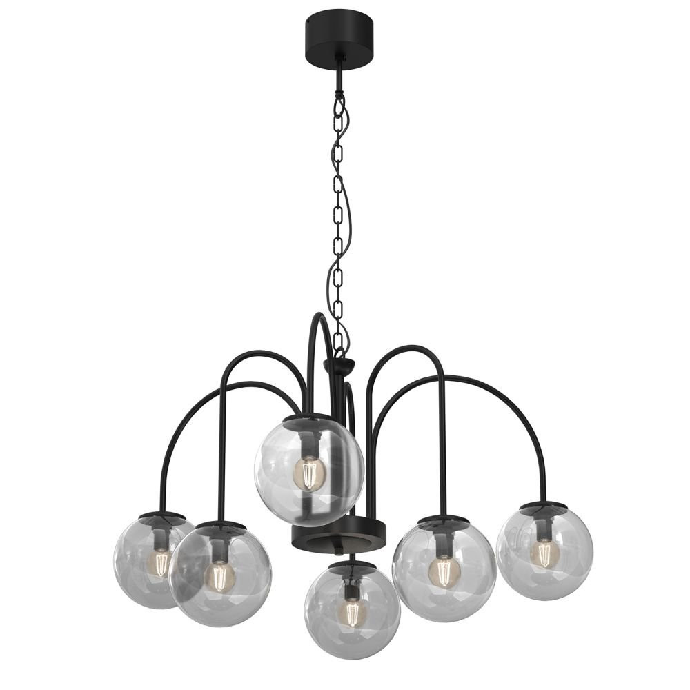 Luminex Cambridge 3697 Zesarmige kroonluchter met gerookte glazen elementen