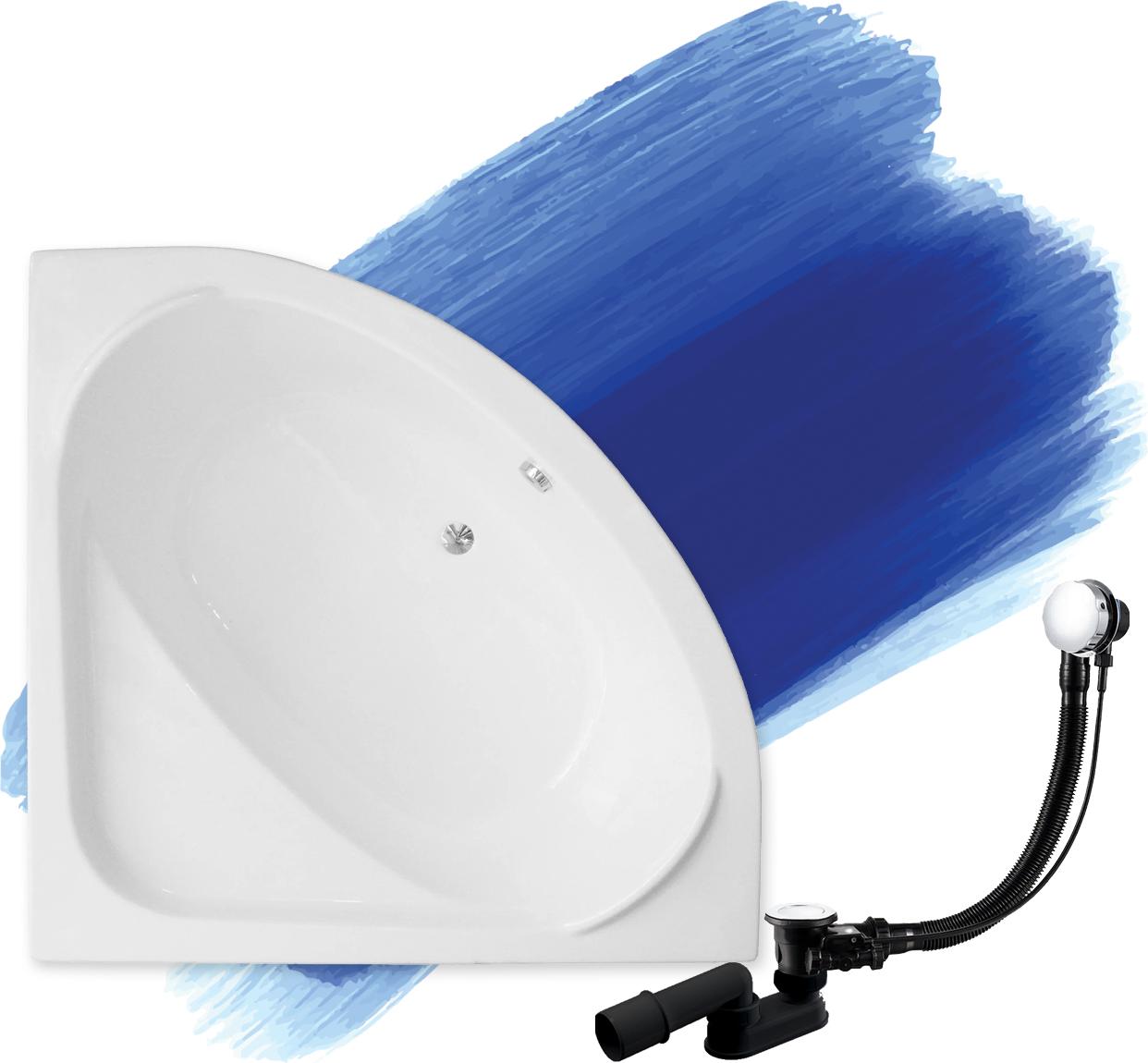 BADLAND Eckbadewanne Badewanne Standard 140x140 mit Ablaufgarnitur und Füßen GRATIS ohne Verkleidung