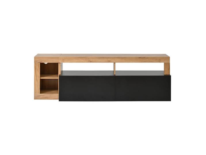Flieks Tv-Schrank 80 Zoll LED Stauraum Holz Schwarz Lowboard, 184x58x42 cm, Wohnzimmer, TV Möbel, Lowboards, Lowboards stehend
