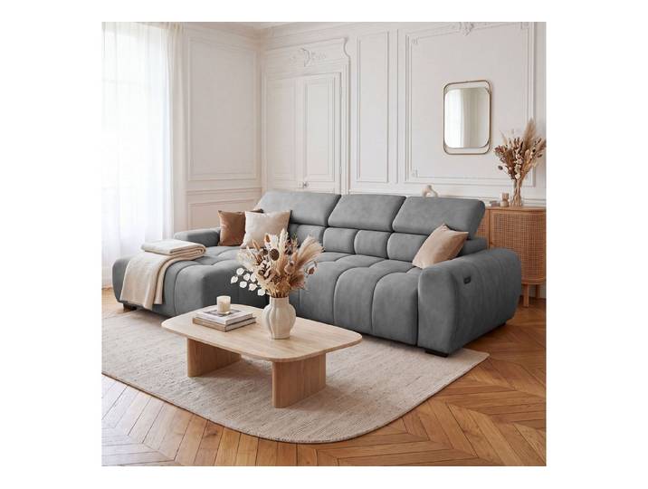 yourhouse24 Ecksofa ALLO mit elektrischer Sitztiefenverstellung – Velour (Salvador)