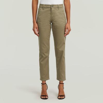 Chinohose G-STAR "Kate Chino Boyfriend", Damen, Gr. 26, Länge 32, grün (ensis grün), Web, Obermaterial: 97% Baumwolle, 3% Elasthan, unifarben, bequem lang, Hosen Chinohose, mit Relaxed Fit an Hüfte und Oberschenkeln