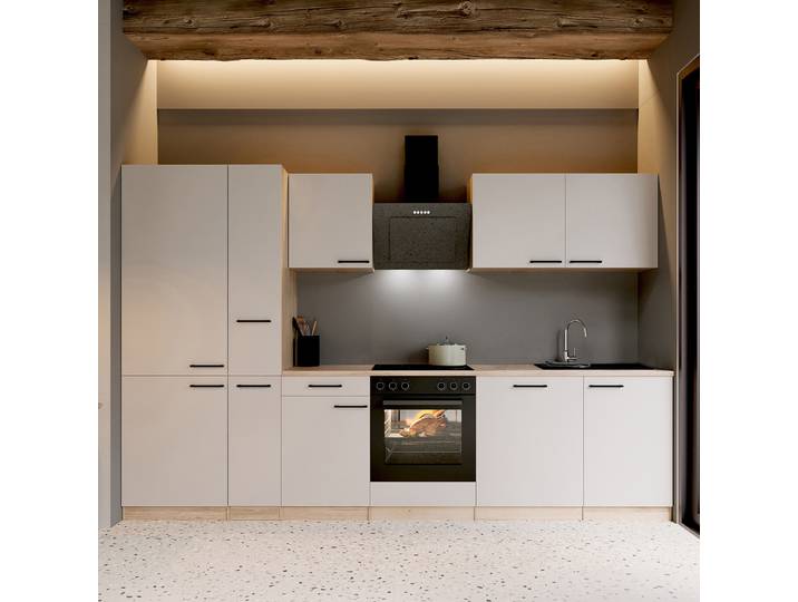 Cuisine équipée Merle Kombi A 310cm Blanc/Cachemire Avec électroménager
