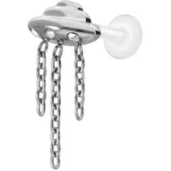 PTFE Labret mit Innengewinde + Titan-Aufsatz UFO + KETTEN + KRISTALLE
