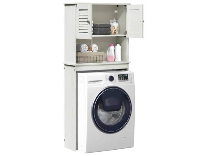 KTHLBRH Waschmaschinenschrank Vigo antikweiß 72 x 27 x 161 cm Massivholz Mango und Kiefer, 2 Einlegeböden, 2 Türen, für Wäscherei