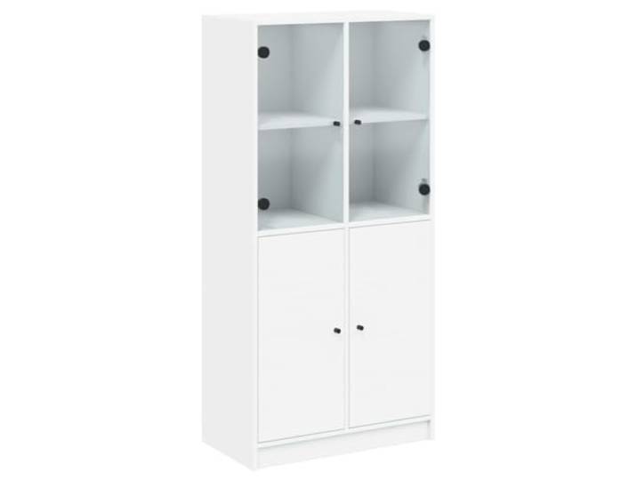 KGFHERENB Highboard mit Türen Weiß 68x37x142 cm Holzwerkstoff Geräumiger Beistellschrank für Wohnzimmer und Büro mit 8 Fächern und eleganten Glas-Türen für übersichtliche Ordnung.