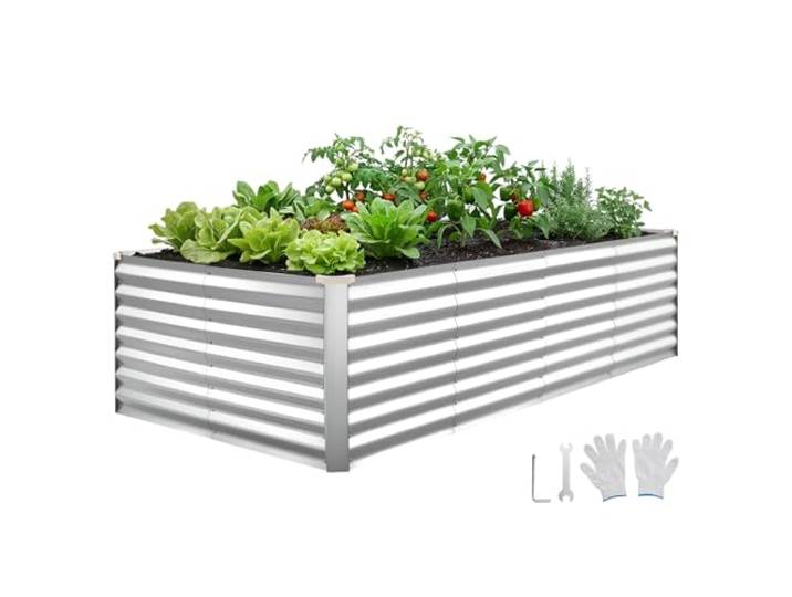 VEVOR Potager Surélevé Métal 240x120x62 cm Carré Potager Surélevé Rectangulaire Lit de Jardin pour Extérieur Culture de Légumes et Fleurs\, Fond Ouvert\, Galvanisé Aluminium-Zinc\, avec Gants\, Argenté