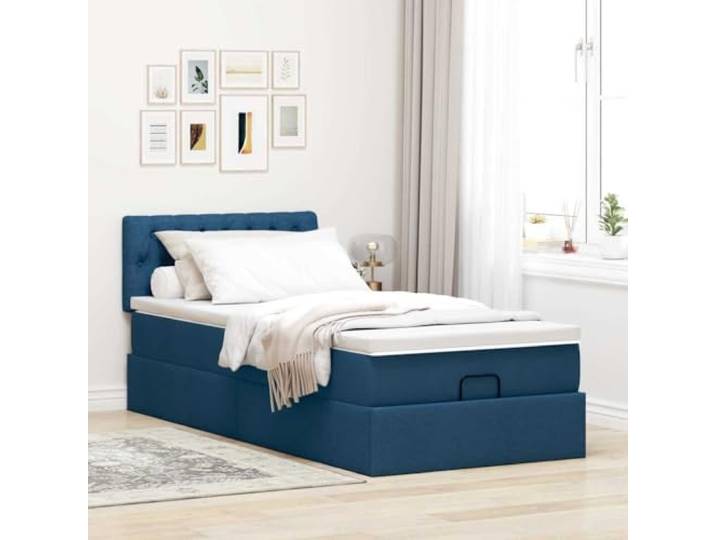 KTHLBRH Boxspringbett blau 80 x 200 cm mit Matratze Hydraulisches Heben, Taschenfedern, Matratzenbezug inklusive, atmungsaktiver Stoff