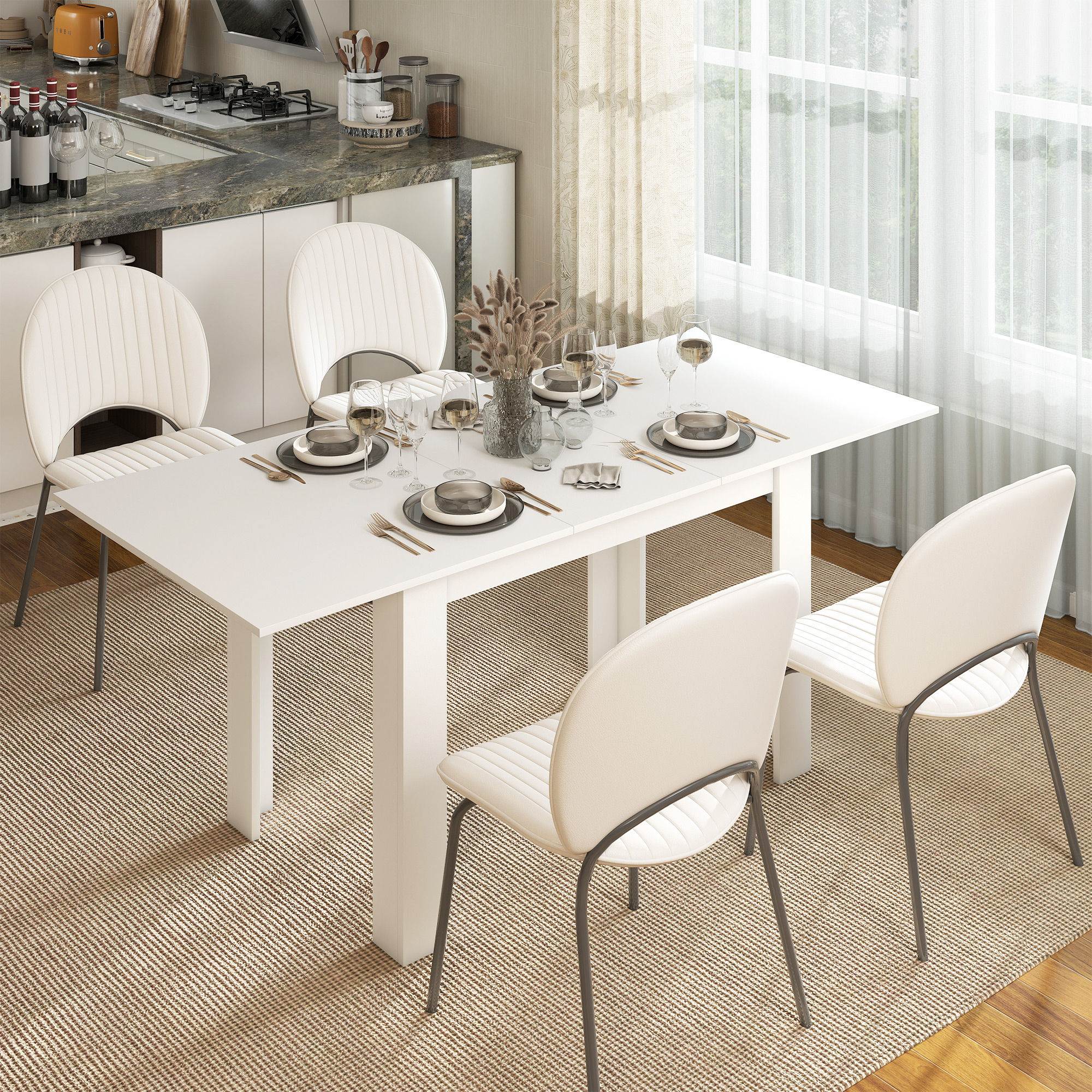 Homcom Tavolo da pranzo allungabile 140/180x80 cm per 6-8 persone, Bianco   Aosom Italy