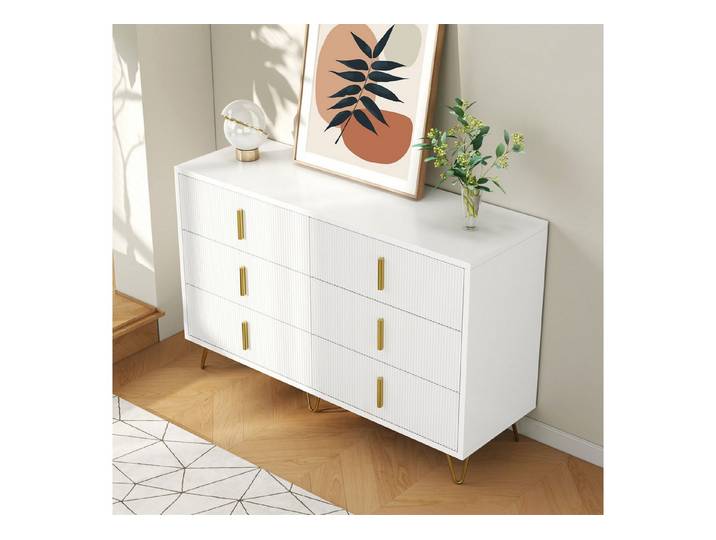 OKWISH Sideboard Esszimmerschrank mit 6 Schubladen, goldene Griffe und Beine, modern (Kommode, Anrichte, Wohnzimmerschrank, 1 St., 6 Schubladen), elegantes Design, langlebig und funktional