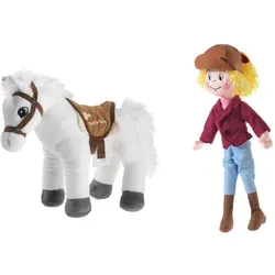 Heunec Bibi & Tina Puppe Bibi und Pferd, Kuschelpuppe, Plüschfigur, Stoffpuppe, 15 cm, 519626