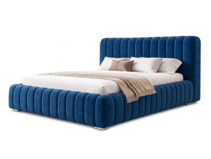 MARPUR Polsterbett 120x200 mit Bettkasten, Venus Doppelbett Dunkelblau Doppelbett, gepolstertes Kopfteil, Stauraumbett, Veloursstoff-Bezug, Lattenrost enthalten, Schlafzimmerbett 120x200, Ehebett