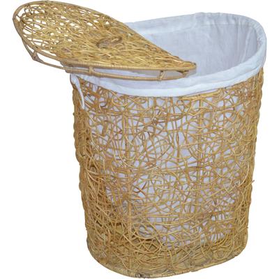 Wäschekorb MY HOME, beige (natur), B:49cm H:62cm T:40cm, Geflecht Rattan, Wäschesammler, Wäschekorb, Rattan-Geflecht, mit Stoffeinsatz und Deckel, Höhe 62 cm