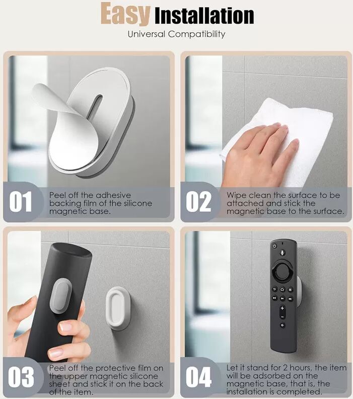 INF 4er-Pack Magnetische Fernbedienungshalterung, Silikon-TV-Fernbedienungs-Organizer Grau